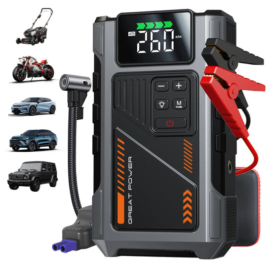 3000A Car Jump Starter with 150 PSI Tire Inflator – Gas up to 7.5L, Diesel 6.5L