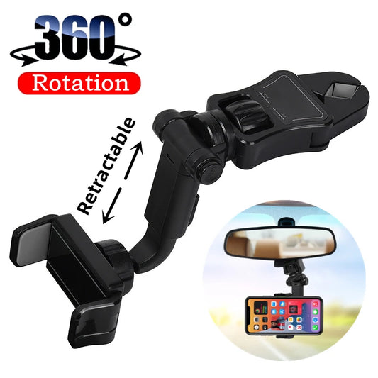 360° Rotating Car Phone Holder for Rearview Mirror