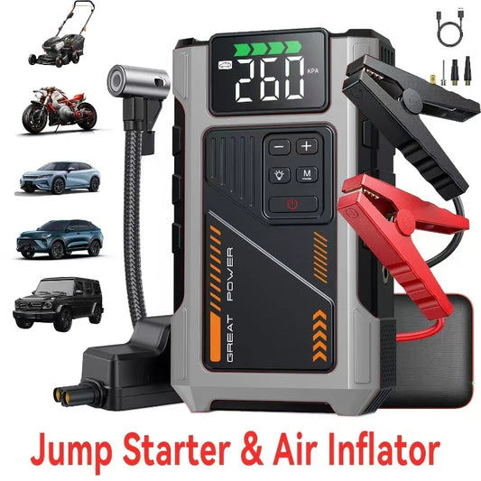 3000A Car Jump Starter with 150 PSI Tire Inflator – Gas up to 7.5L, Diesel 6.5L