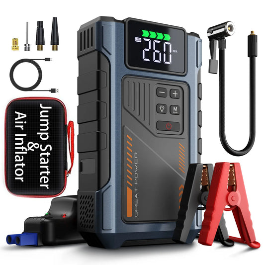 Portable Car Jump Starter With Air Compressor, 3000A Peak (7.5L Gas, 6.5L Diesel) , Jump Starter Battery Pack With150 PSl Tire Inf